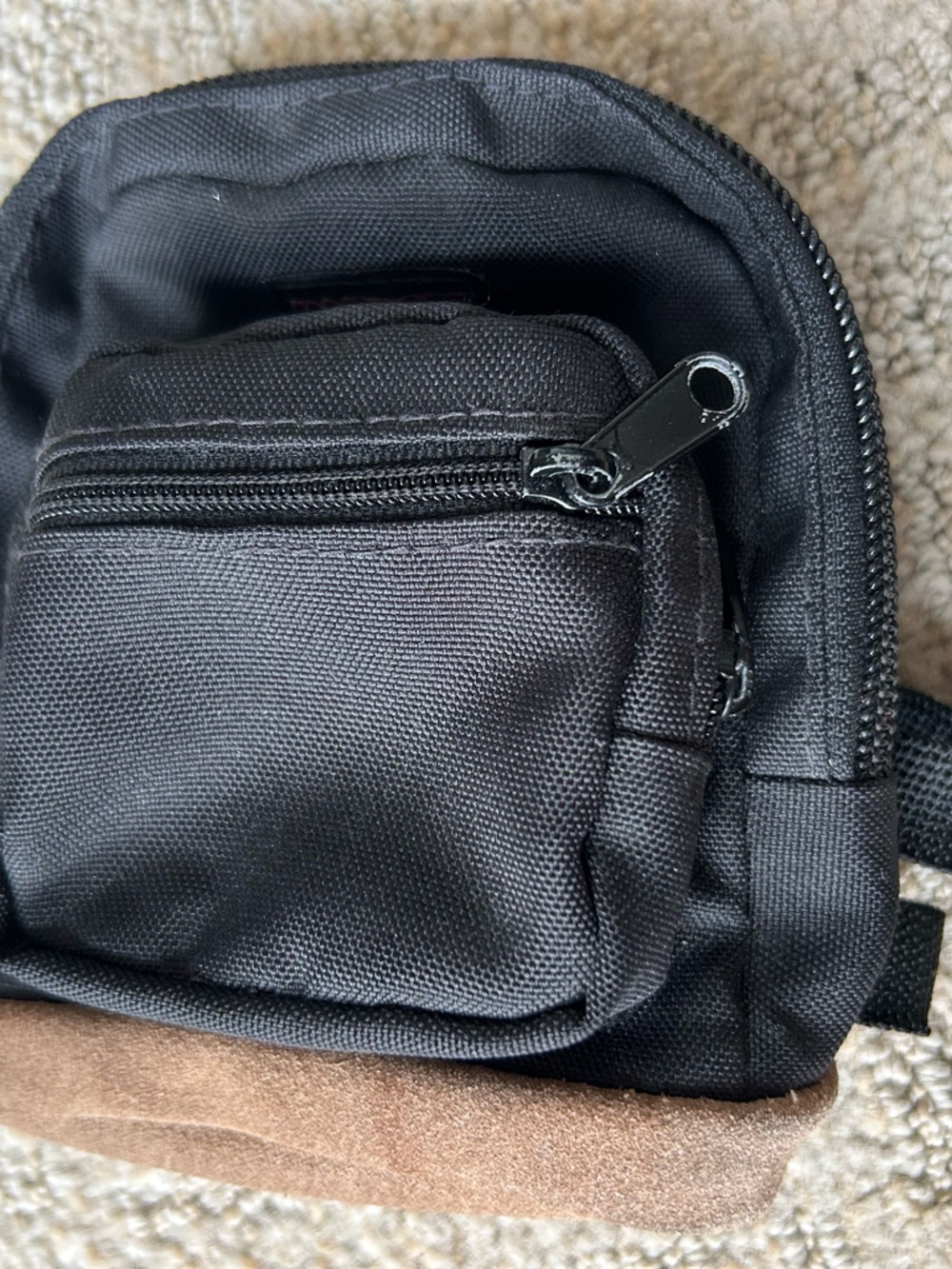 Jansport Mini Black Bag with Brown Suede Accent